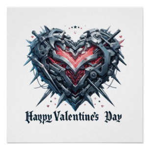 Shielded and caged valentines day heart poster