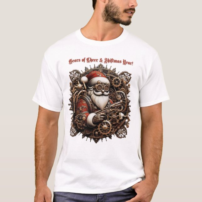 Shiftmas Gears: Victorian Cheer in Steampunk Style T-Shirt (Front)