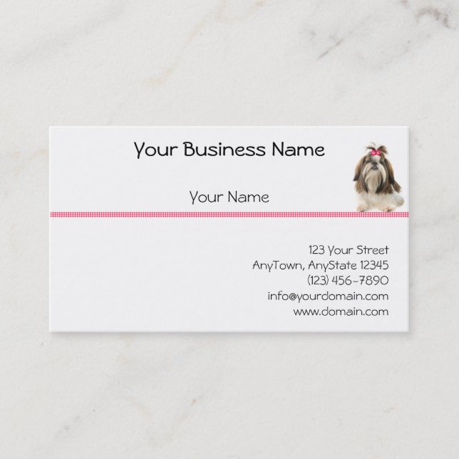 Shih Tsu with Pink Bow on Pink Diamond border Business Card (Front)