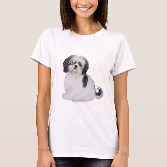 Shih tzu (A) - black and white T-Shirt (Front)