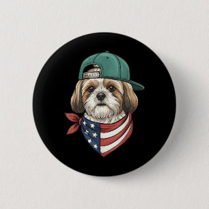 Shih Tzu Aamerican Flag Dog - Patriotic Usa Dog 2 Inch Round Button