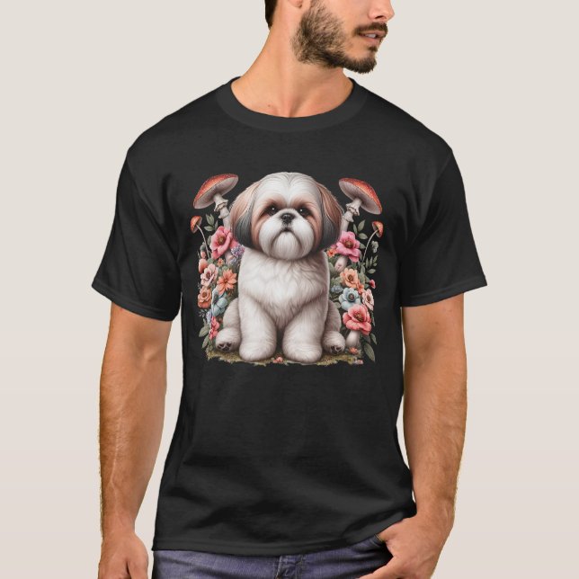 Shih Tzu Aesthetic Mushroom Floral for Girls Women T-Shirt (Front)