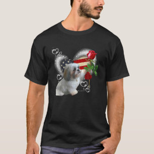 Shih Tzu American Flag Heart Rose Flower - Shih Tz T-Shirt
