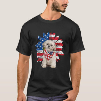 Shih Tzu American Flag Sunflower Dog Lovers 4th Of T-Shirt