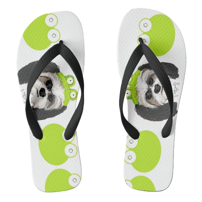 Shih Tzu and Frogs Flip Flops (Footbed)