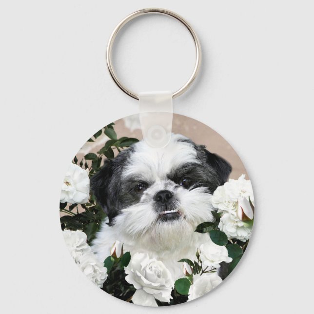 Shih Tzu and roses Keychain (Front)