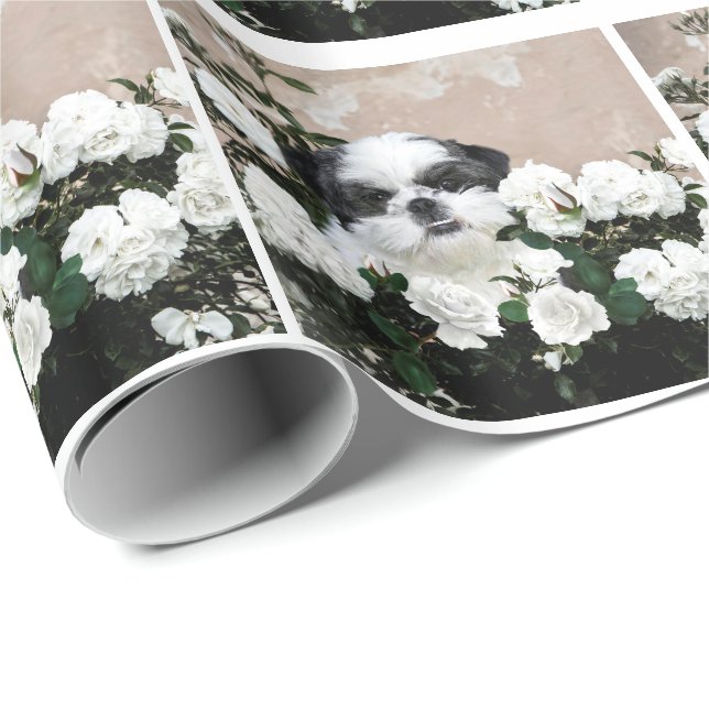 Shih Tzu and roses Wrapping Paper (Roll Corner)