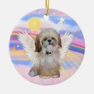 Shih Tzu Angel in Heaven's Clouds Ceramic Ornament
