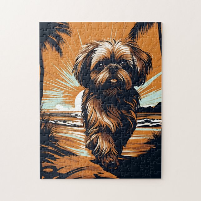 Shih-tzu at the beach jigsaw puzzle (Vertical)