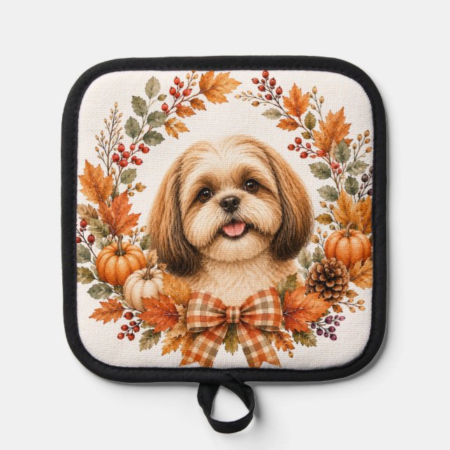 Shih Tzu Autumn Wreath Pot Holder (Front)