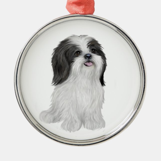 Shih Tzu - black and white (by JF) Metal Ornament (Front)
