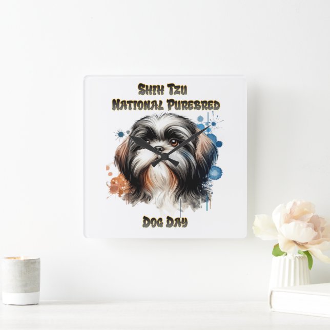 Shih Tzu Celebration on National Purebred Dog Day Square Wall Clock (Home)