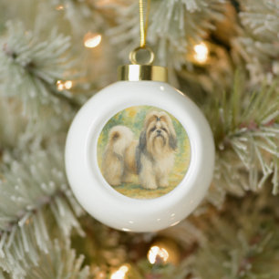 Shih Tzu Ceramic Ball Christmas Ornament