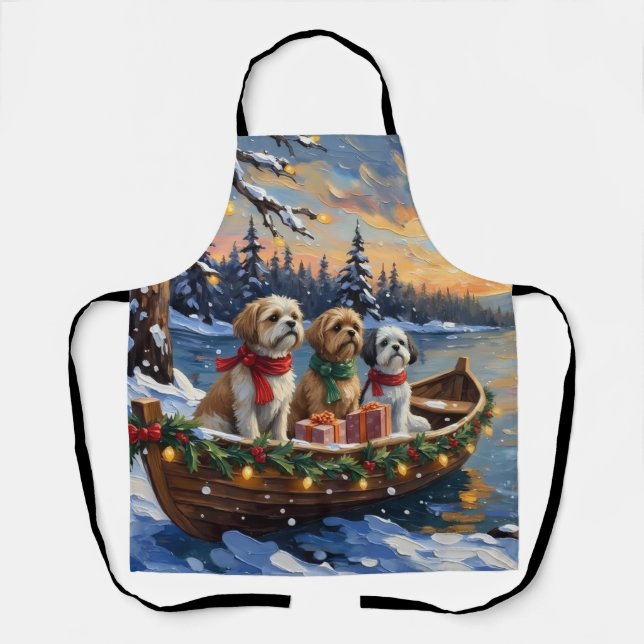 Shih Tzu Christmas Boat Holiday Apron (Front)