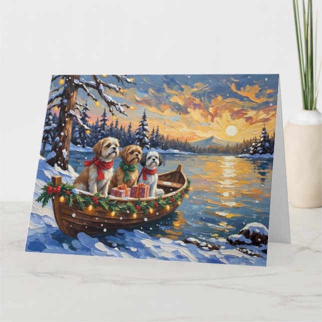 Shih Tzu Christmas Boat Holiday Card (Front)