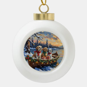 Shih Tzu Christmas Boat Holiday Ceramic Ball Christmas Ornament