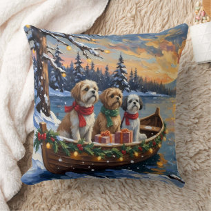 Shih Tzu Christmas Boat Holiday Throw Pillow