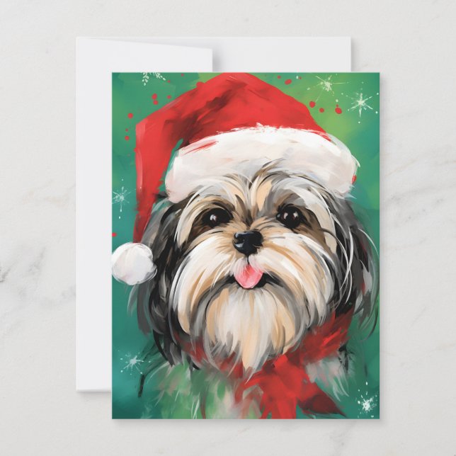 Shih Tzu Christmas brush painting artwork Holiday Card (Front)