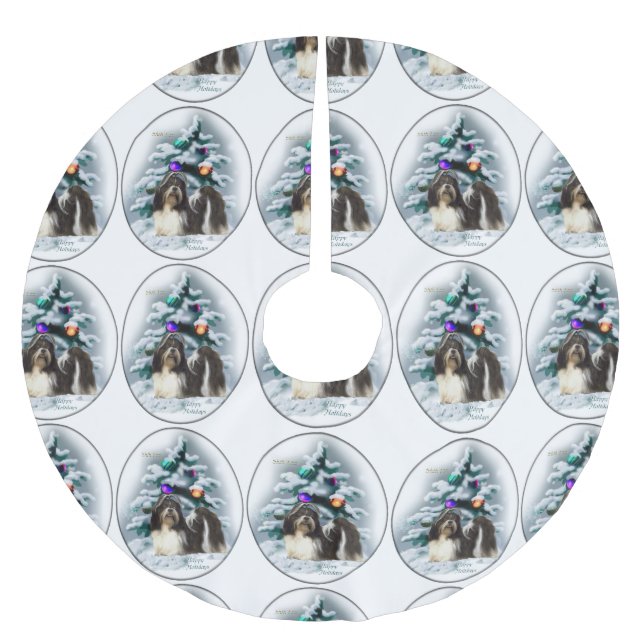 Shih Tzu Christmas Brushed Polyester Tree Skirt (Front)