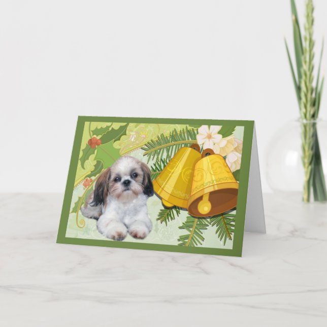 Shih Tzu Christmas Card Bells (Front)