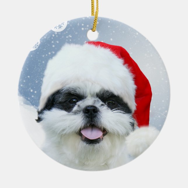 Shih Tzu Christmas Ceramic Ornament (Front)