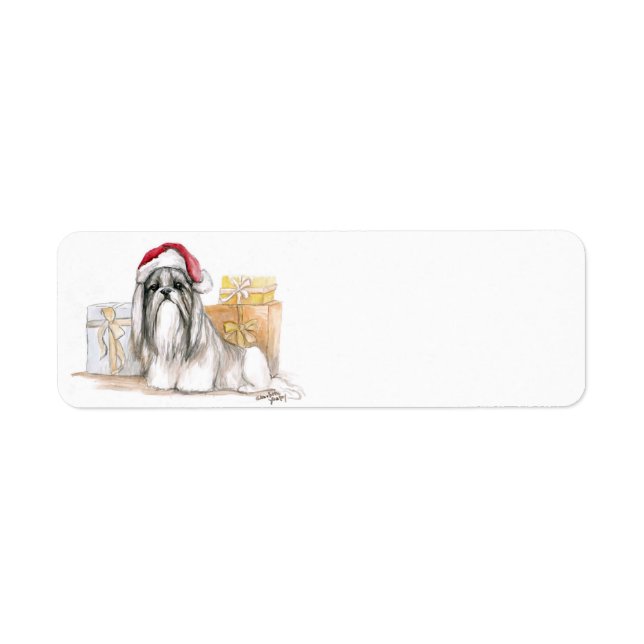 Shih tzu Christmas Chien Art Retour Adresse Étique (Devant)
