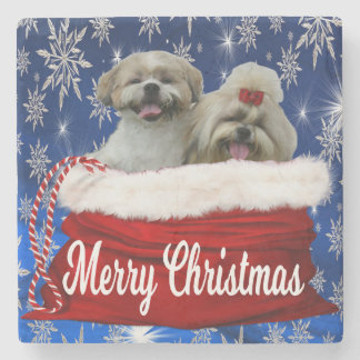 Shih tzu Christmas Coaster, Shihtzu Stone Coaster
