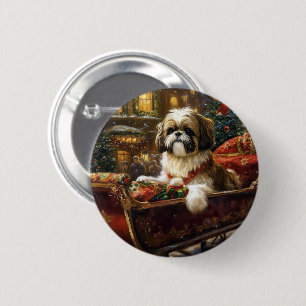 Shih Tzu Christmas Festive Season 2 Inch Round Button