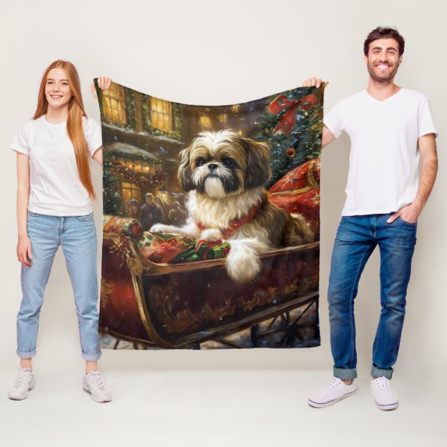 Shih Tzu Christmas Festive Season Fleece Blanket (In Situ)