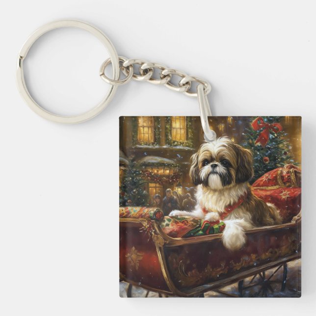 Shih Tzu Christmas Festive Season Keychain (Front)