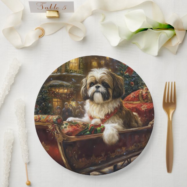 Shih Tzu Christmas Festive Season Paper Plate (Wedding)