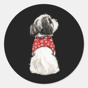 Shih Tzu Christmas Lights Dog Lover Xmas Pajama Pu Classic Round Sticker