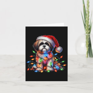 Shih Tzu Christmas Lights Santa Hat Dog Lover Card