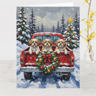 Shih Tzu Christmas Red Truck Holiday Card