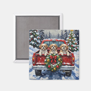 Shih Tzu Christmas Red Truck Holiday Magnet