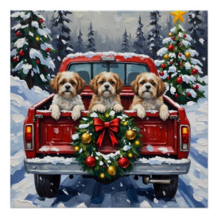 Shih Tzu Christmas Red Truck Holiday Poster