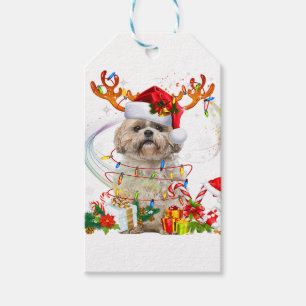 Shih Tzu Christmas Reindeer   Christmas Lights Gift Tags