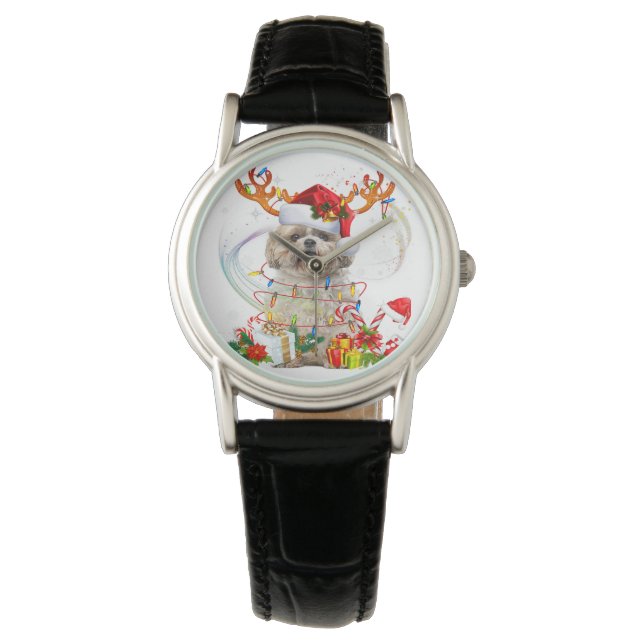 Shih Tzu Christmas Reindeer | Christmas Lights Watch (Front)