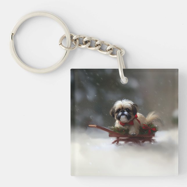 Shih Tzu Christmas snow winter Keychain (Front)