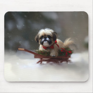 Shih Tzu Christmas snow winter Mouse Pad