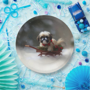 Shih Tzu Christmas snow winter Paper Plate
