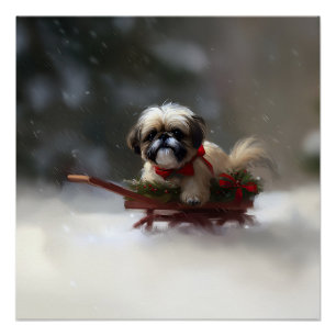 Shih Tzu Christmas snow winter Poster