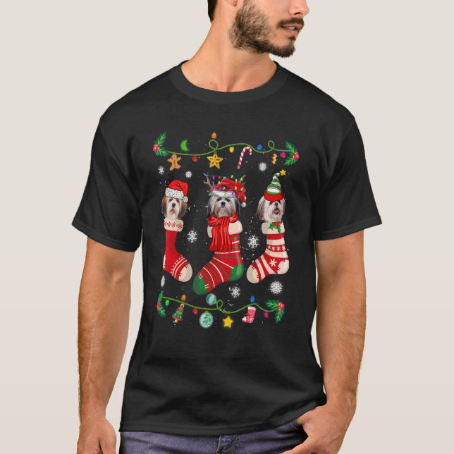 Shih Tzu Christmas Socks Xmas Dog   T-Shirt (Front)