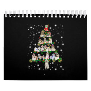 Shih Tzu Christmas Tree Covered By Fashlight Calendar