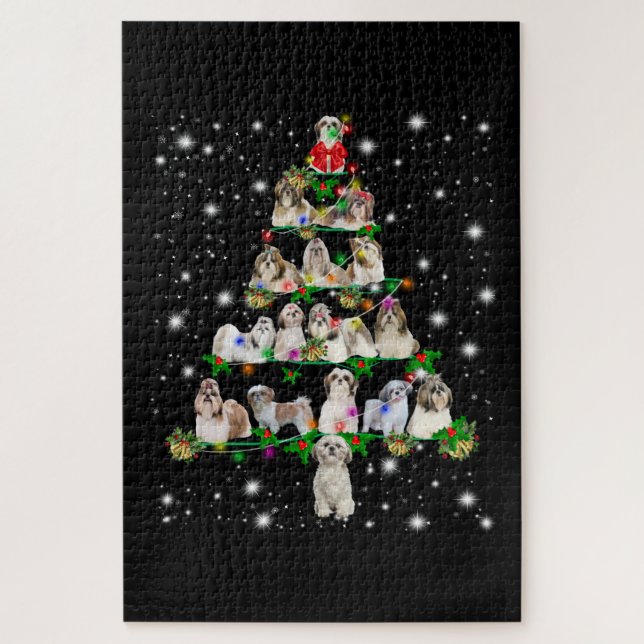 Shih Tzu Christmas Tree Covered By Fashlight Jigsaw Puzzle (Vertical)