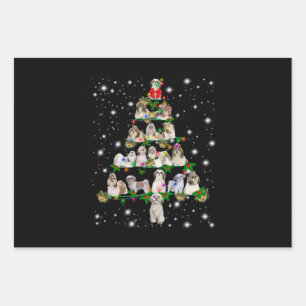 Shih Tzu Christmas Tree Covered By Fashlight Wrapping Paper Sheet