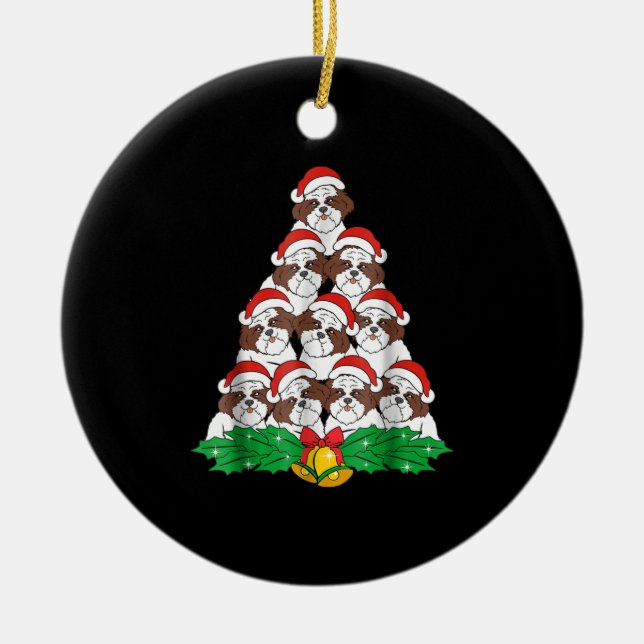 Shih Tzu Christmas Tree Dog Xmas Lover Ceramic Ornament (Front)
