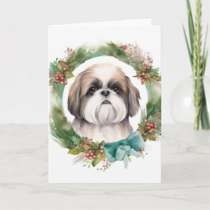 Shih Tzu Christmas Wreath Festive Pup  Card