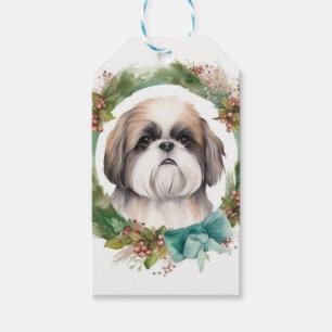 Shih Tzu Christmas Wreath Festive Pup Gift Tags