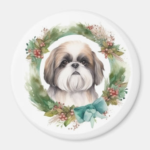 Shih Tzu Christmas Wreath Festive Pup  Magnet